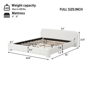 English Elm [cozy White Boucle Platform Bed Low Profile Upholstered Frame for Modern Bedrooms N769P365684A