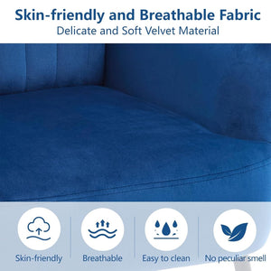 English Elm Velvet Barrel Accent Chair Tufted Shell Back with Metal Legs for Living Room Blue W5722P462510