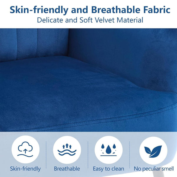 English Elm Velvet Barrel Accent Chair Tufted Shell Back with Metal Legs for Living Room Blue W5722P462510