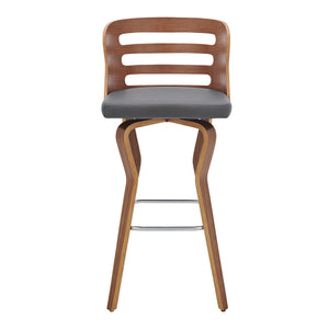 English Elm Lusera 30" Swivel Bar Stool - Gray Faux Leather & Walnut Wood - Contemporary Comfort & Style B2736P268524