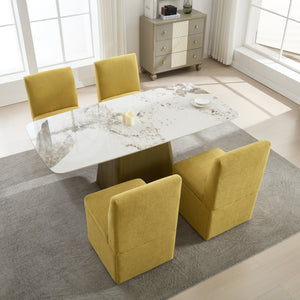 English Elm COOLMORE Swivel Rolling Dining Chair with Hidden Storage, Linen Upholstered 4-Wheel Multiuse Seat Yellow W1539P277681