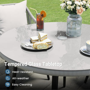 English Elm 5-piece Outdoor Wicker Patio Dining Set with Tempered Glass Table and Umbrella Hole Light Gray B082S00065