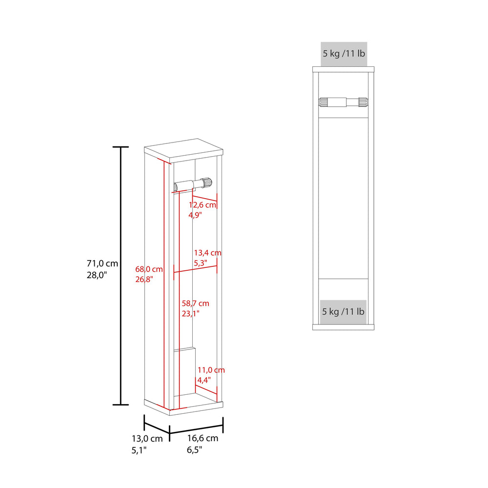 English Elm Bali Slim 28" Toilet Paper Organizer with Six-Roll Compartments and Top Shelf for Small Baths White 29.2 L x 7.1 W x 3.2 H B070P234350