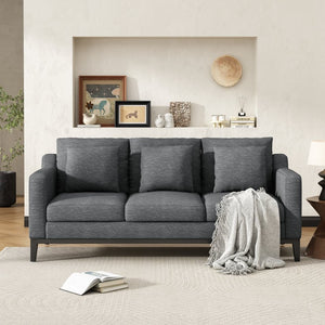 English Elm Mirod Three Seat Sofa Birch Legs Pocket Spring Support Contemporary Living Room Charcoal N760P243326R