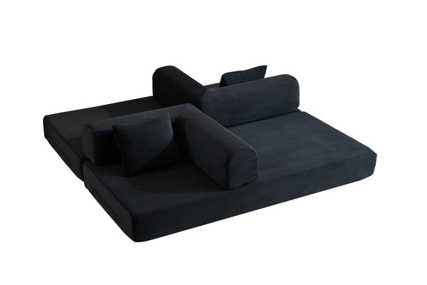 English Elm Convertible Sleeper Sofa Bed with Corduroy Upholstery, 4‑in‑1 Folding Couch Mattress, Space‑Saving Lounge Black W3434P346241