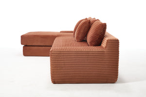 English Elm Memory foam L-shaped compression sofa bed with corduroy upholstery, modular no-assembly design, cloud comfort and space-saving functionality for apartments and home theaters Orange W2959S00009