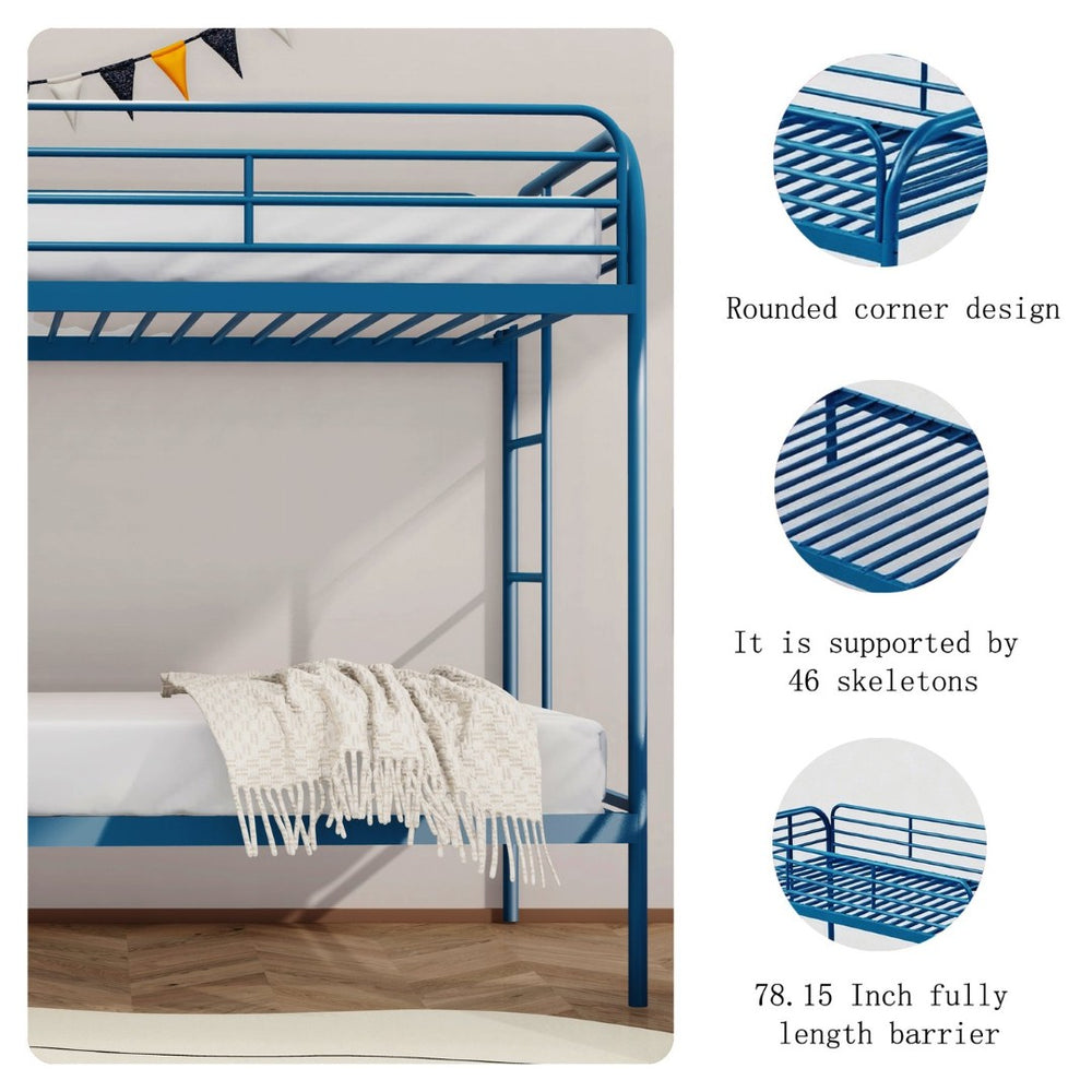 English Elm Metal Twin Over Bunk Bed Heavy Duty Frame Dual Ladder Kids Shared Room Blue W3752P412381