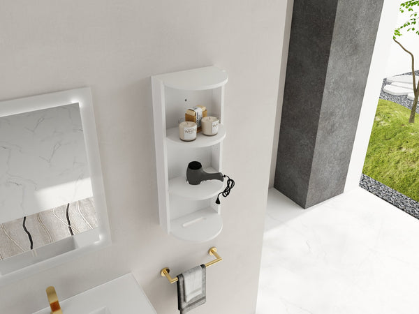 English Elm 12" Bathroom Wall-Mounted Storage Rack with Three-Tier Floating Shelves, Durable Scratch-Resistant Plywood Organizing Solution Glossy White W999P277165