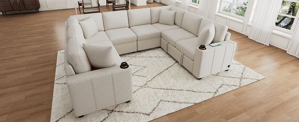 English Elm 108.7" Sectional Sofa with Pull-Out Bed, Chenille Upholstery, USB Ports, Cup Holders, Stylish Comfort Beige N719S001932A