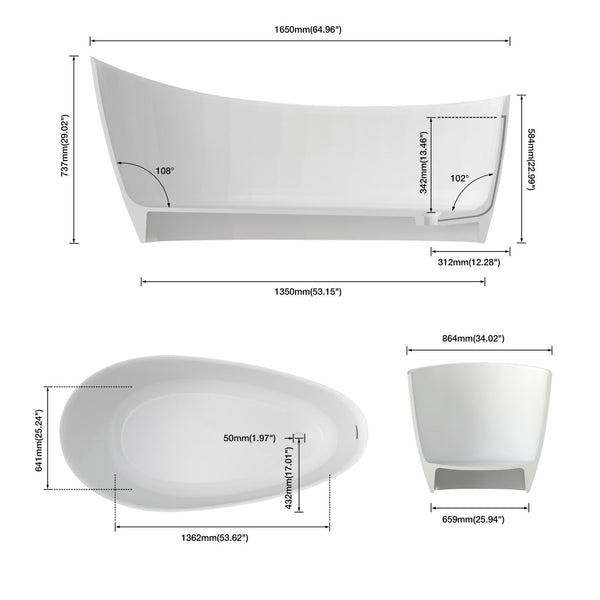 English Elm 65" Freestanding Soaking Bathtub Matte Black Stone Resin with Integrated Acrylic Shelf T3785P490215