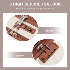 English Elm Front Access Hardside 3 Piece Travel Set with Usb Port Spinner Wheels and Tsa Lock Brown+White N732P326130K