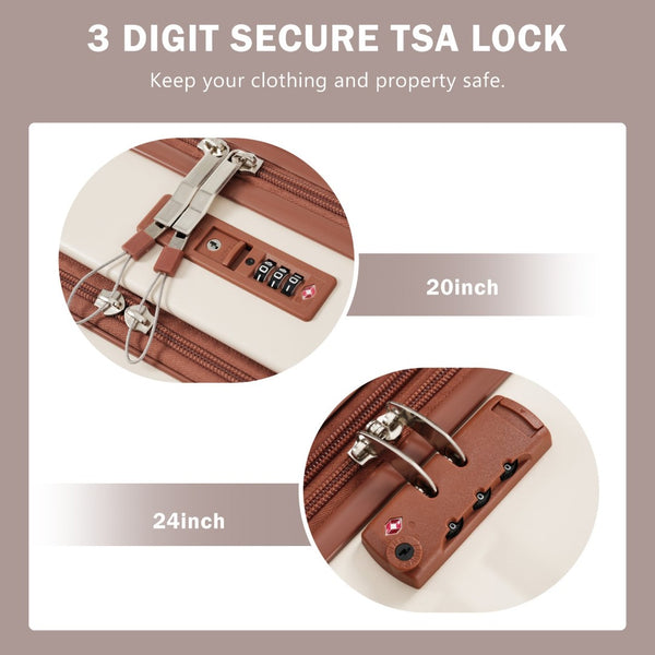 English Elm Front Access Hardside 3 Piece Travel Set with Usb Port Spinner Wheels and Tsa Lock Brown+White N732P326130K