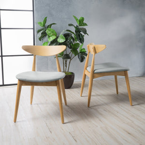 English Elm 5-piece Mid-century Rubberwood Dining Set with Upholstered Chairs for Kitchen or Room Beige+Natural,White Oak N759S003002B