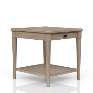 English Elm Sand Sand Finished End Table with Storage Drawer, Solid Wood + MDF, Transitional Casual Design, Shelf B2699P218289