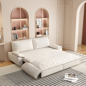 English Elm 73.2" Queen Sleeper Sofa Convertible Corduroy Loveseat for Guest Room or Living Space Beige+White W1885S00328