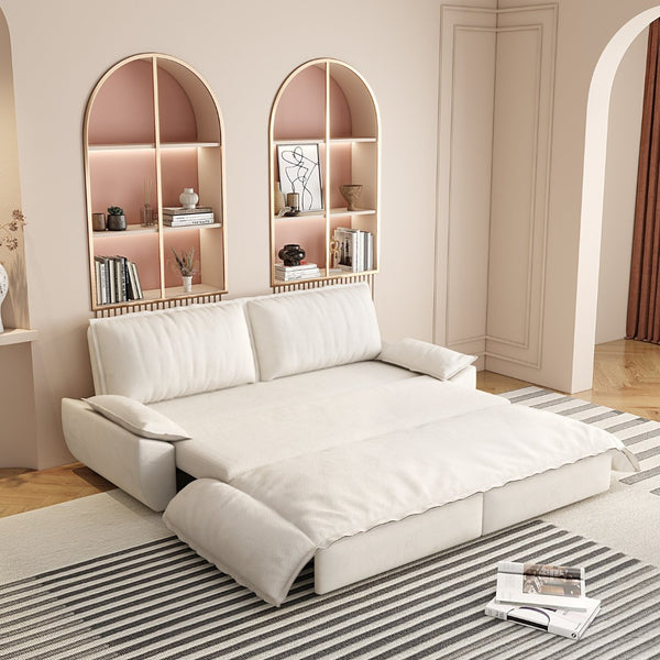 English Elm 73.2" Queen Sleeper Sofa Convertible Corduroy Loveseat for Guest Room or Living Space Beige+White W1885S00328