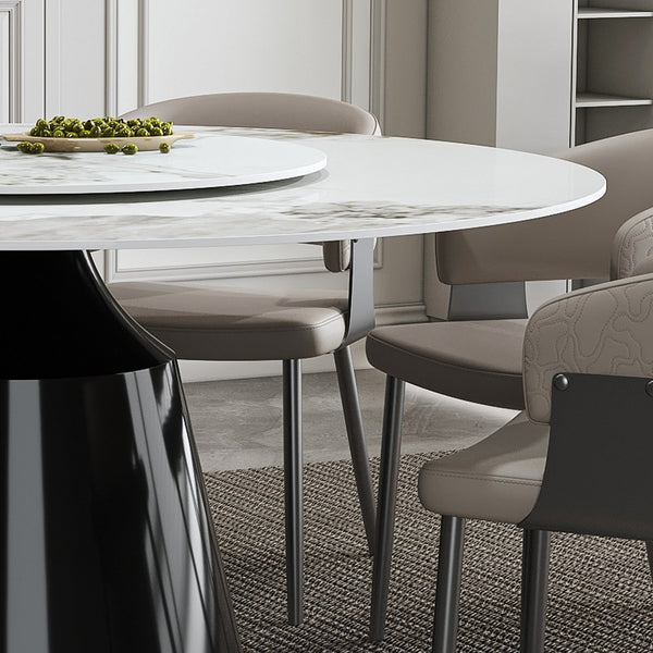 English Elm 59" Round 9-Piece Dining Set - Elegant Faux Marble Table With Rotating Tray & 8 Luxe Pu Leather Chairs W2700S00037