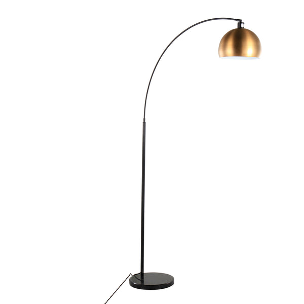 English Elm March Contemporary Floor Lamp - Black Marble Base & Antique Brass Shade - Modern Arc Design Elegance B202S01366