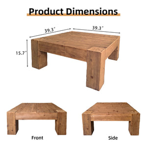 English Elm Coffee Table Solid Wood Square Low Profile Wabi-sabi Living Room Natural Grain W3306P408781