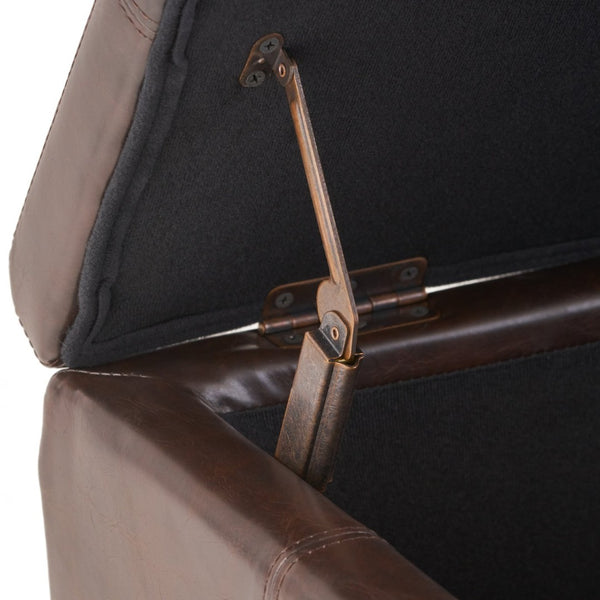 English Elm Upholstered Pu Leather Storage Ottoman with Solid Wood Legs Hinged Lid Bench Seat Brown N757P414088O