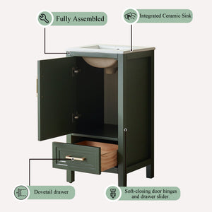 English Elm Fully Assembled 18'' Green Bathroom Vanity – Compact, Stylish, And Ready To Install With Hardware Options! W1826P343437