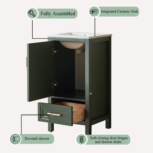 English Elm Fully Assembled 18'' Green Bathroom Vanity – Compact, Stylish, And Ready To Install With Hardware Options! W1826P343437