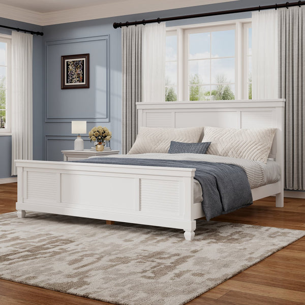 English Elm Christopher Knight Home® - Queen Solid Wood Bed Platform White Farmhouse Design, Sturdy Slats Support 800 lbs, No Box Spring Needed, Fits 8-12" Mattresses, Minimalist American Style N758Q906667K