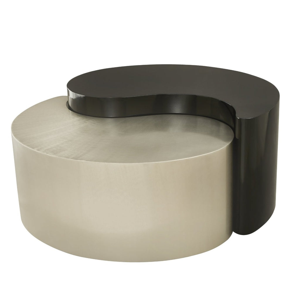 English Elm Ying Yang Modern Coffee Table – Sculptural Iron Frame In Black & Silver For Chic Living Spaces B009140739-GIGA