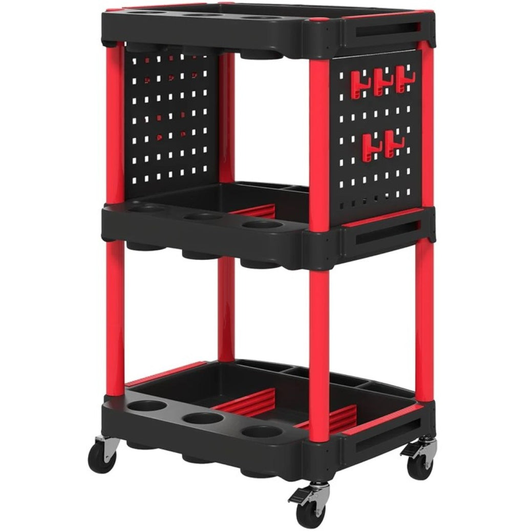 English Elm Capacity Three Tier Plastic Rolling Workshop Cart with Hooks Side Shelves Garage T3971P412713