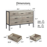 English Elm Wood Dresser With 7 Drawers, Wooden Storage Closet For Bedroom, Solid Clothes Cabinet With Sturdy Steel Frame, 48.58"W×15.75"D×31.22"H, 48 Inch, Rustic Grey