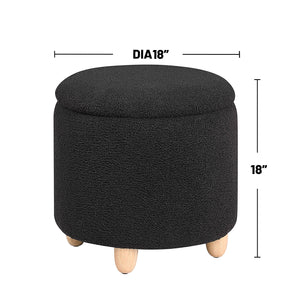 English Elm Faux Round Sheepskin Storage Ottoman with Removable Lid and Natural Wood Legs for Cozy Living Space Black B016P383357