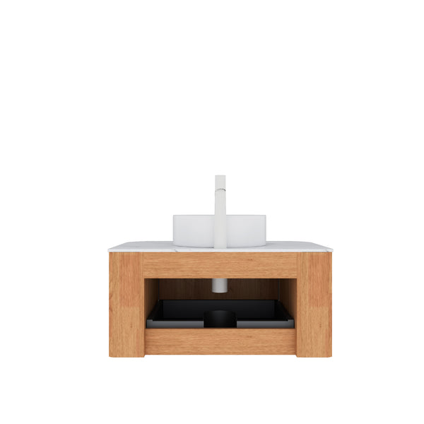 English Elm Dina 30" Wall-Mounted Bathroom Vanity With Soft-Close Drawer, Round Sink & Natural Wood Finish W2615S00046