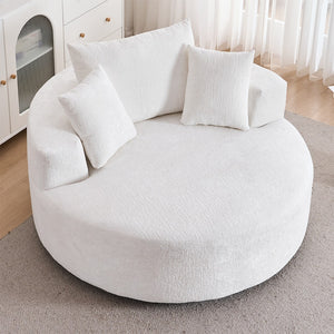 English Elm Round Swivel Barrel Chair Plush Chenille Upholstery Cozy Accent Seat for Any Room Beige W2915P338892