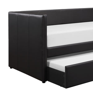 English Elm Black Faux Leather Daybed with Under-Trundle — Contemporary Adra Design, Solid Wood Frame, Space-Saving Lounge/Guest Bed B011S01504