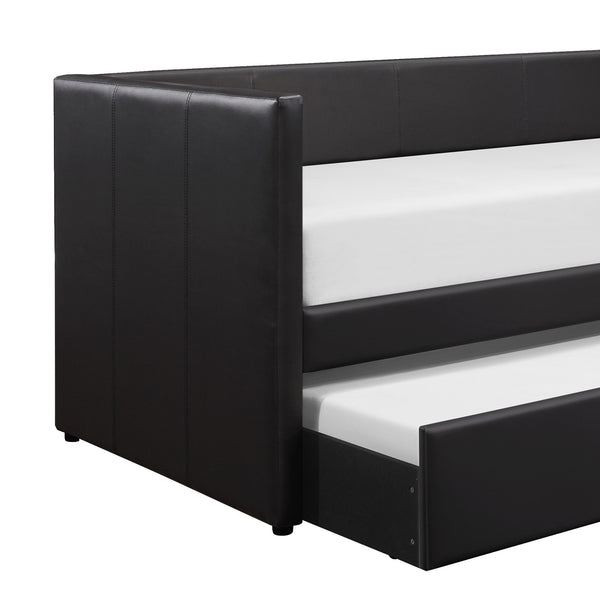 English Elm Black Faux Leather Daybed with Under-Trundle — Contemporary Adra Design, Solid Wood Frame, Space-Saving Lounge/Guest Bed B011S01504