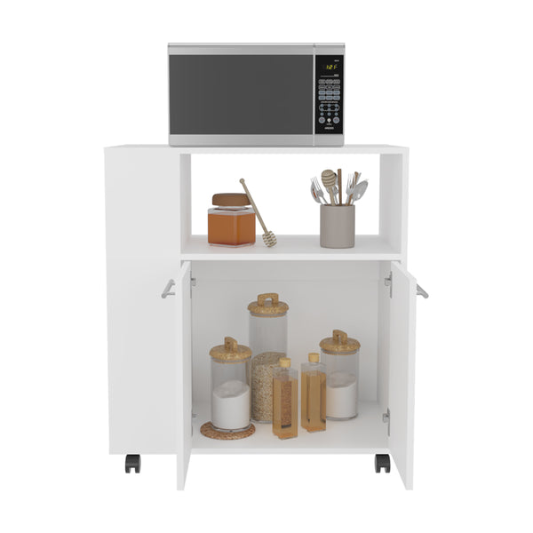 English Elm Bethesda Kitchen Cart White – Durable Engineered Wood, Open Shelf & Double-Door Cabinet for Storage B092P286113