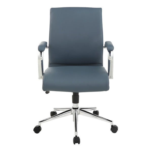 OSP Home Furnishings Mid Back Ergonomic Office Chair with Antimicrobial Fabric Chrome Arms and Lumbar Support Blue 920351C-R105
