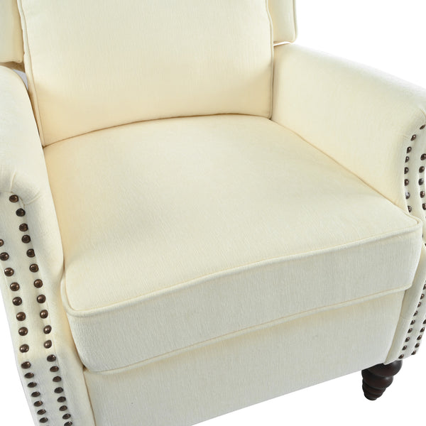 English Elm Christopher Knight Home® - 29.75" Push Back Recliner Chair with Wingback Design, Gourd Wooden Legs, Polyester Upholstery, Cozy Comfort Beige N763P201072A