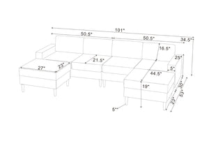 English Elm Cordory Corduroy Modular Sectional with Ottomans Retro Exposed Legs Living Room Dark Gray B2748S00032