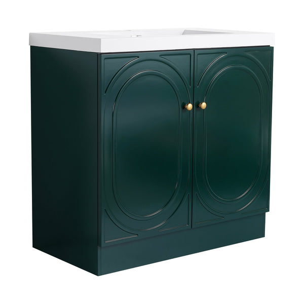 English Elm 36" Freestanding Bathroom Vanity with Resin Sink, Soft-Close Doors, Adjustable Shelf & Metal Handles Dark Green W999S00274