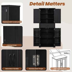 English Elm [video] Tall Matte Black Bathroom Cabinet with Drawer Adjustable Shelves and Door Racks N759P241667B