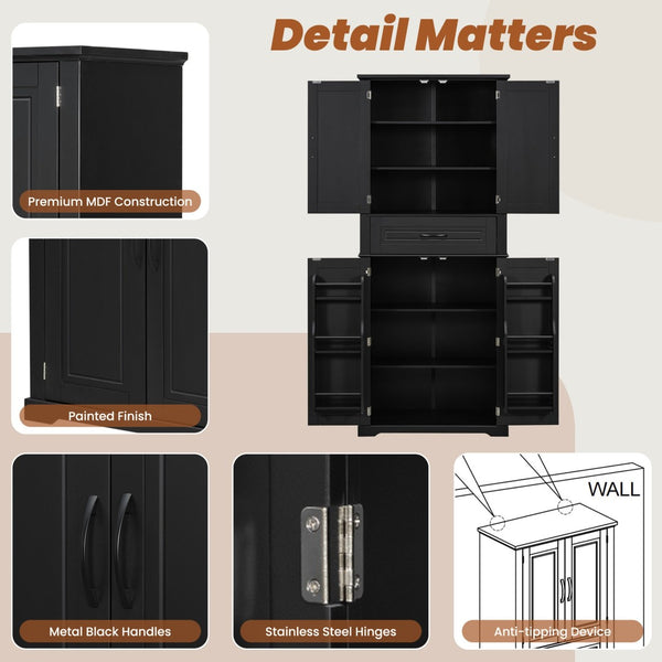 English Elm [video] Tall Matte Black Bathroom Cabinet with Drawer Adjustable Shelves and Door Racks N759P241667B