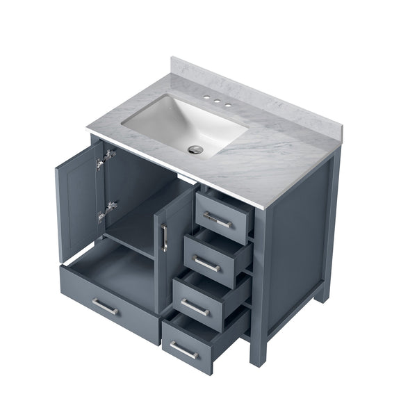 English Elm Dark Grey Bath Vanity With Carrara Marble Top – Stylish 36" Design, Ample Storage & Soft-Close Drawers B2731P258824