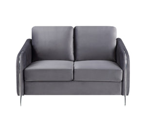 English Elm Hadriano Channel Quilted Velvet Loveseat with Chrome Legs for Glam Living Rooms Gray B2749P413389
