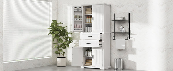 English Elm [video] Floor to Ceiling Matte Storage Cabinet with Drawers Shelves and Adjustable Interior White N759P407762K