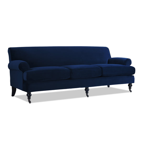 English Elm Jennifer Taylor Home - Alana Lawson Navy Blue Velvet Sofa - Elegant Three-Cushion Design For Timeless Living Room Luxury B2719P238310