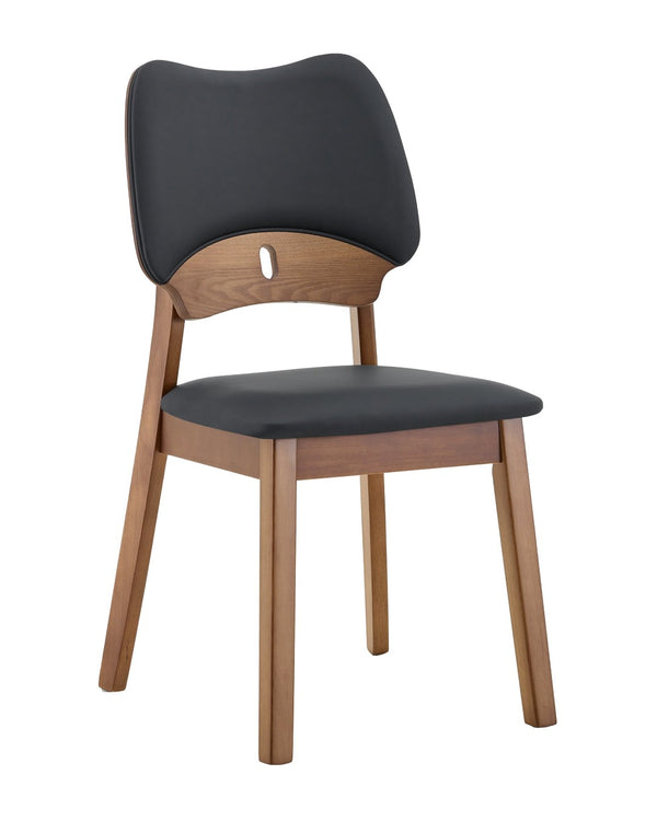 English Elm 2 Solid Walnut Toned Wood Dining Chairs Gray Fabric Seat Hollowed Backrest Modern Black,Walnut W1151P455534