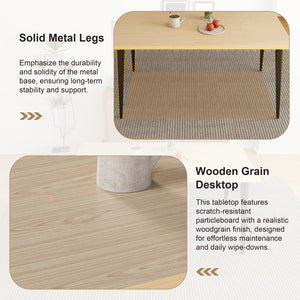 English Elm 63-inch Rustic Modern Dining Table with Engineered Wood Top, Iron Legs, Scratch-Resistant Finish, Seats 6-8 W2699P365917