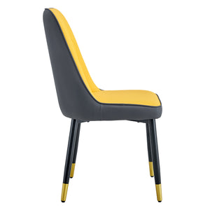 English Elm A modern dining chair with curved PU leather backrest, padded seat and sturdy black metal legs for comfort and style Yellow+Grey 33.86 L x 28.35 W x 18.5 H W1512P390898