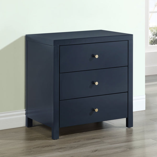 English Elm Nevarre 3-Drawer Nightstand with Brushed Gold Knobs, Solid Dovetail Drawers, No Assembly Needed Dark Blue B050P376959